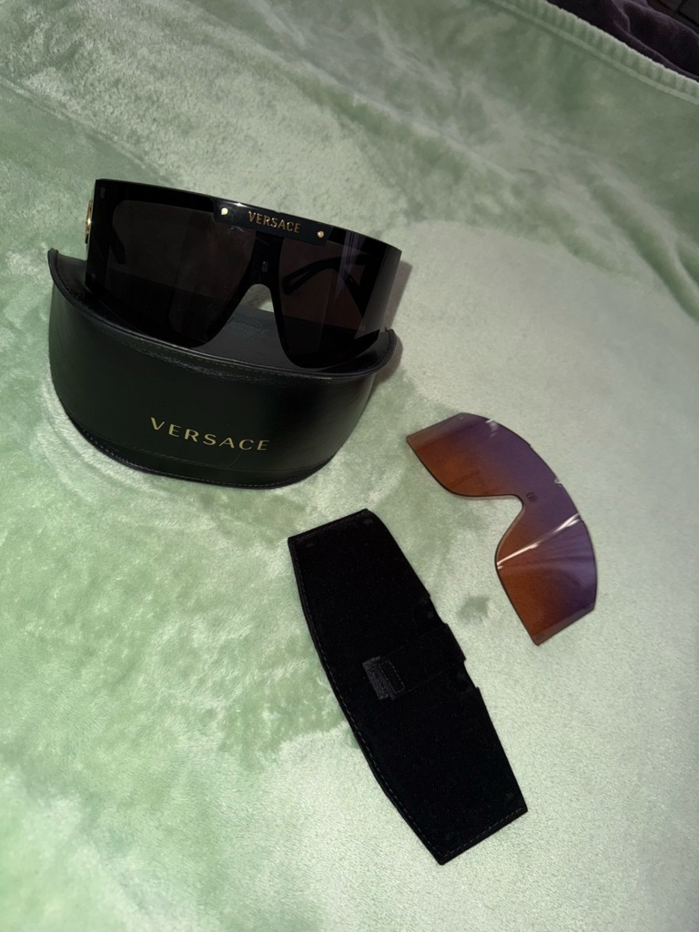 Versace Black Shield Sunglasses with Gradient Spare Lens